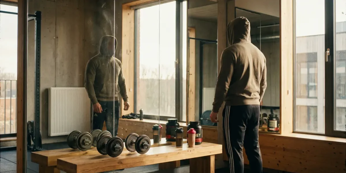 Salle de sport moderne avec suppléments et haltères