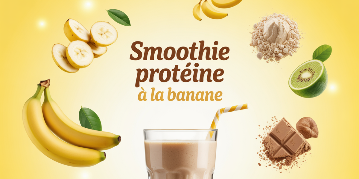 Ingrédients smoothie protéiné banane autour d'un verre