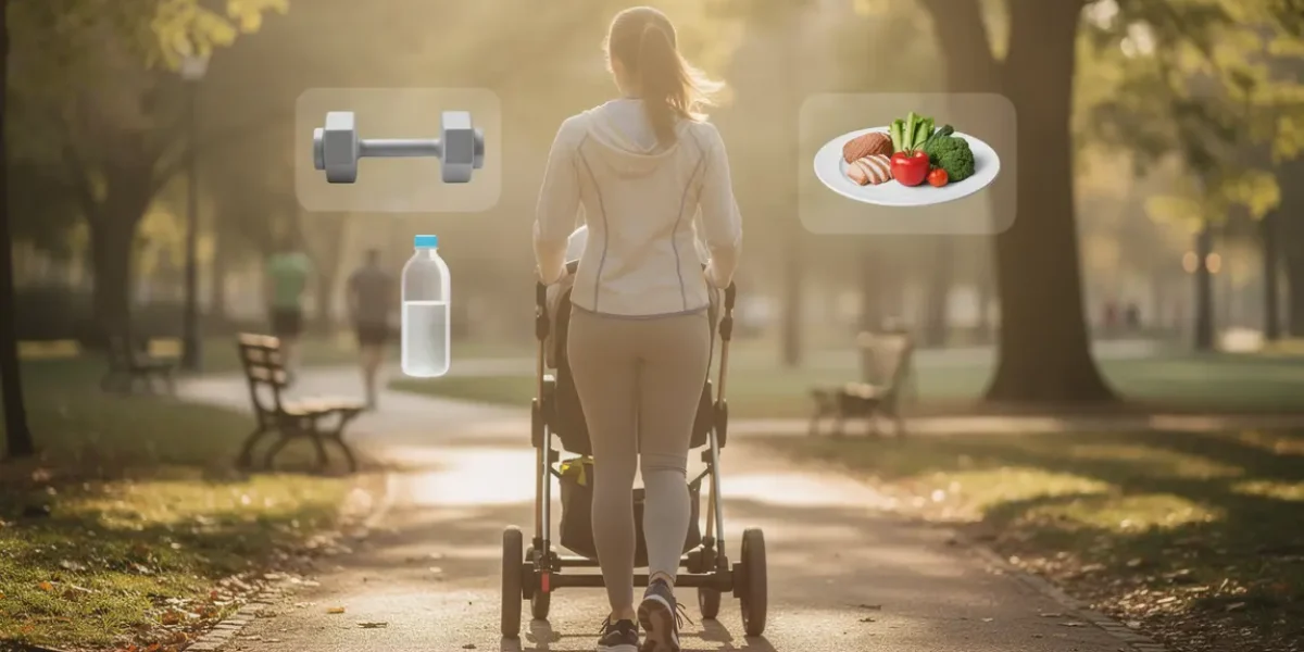 Maman sportive marche poussette icones nutrition sport