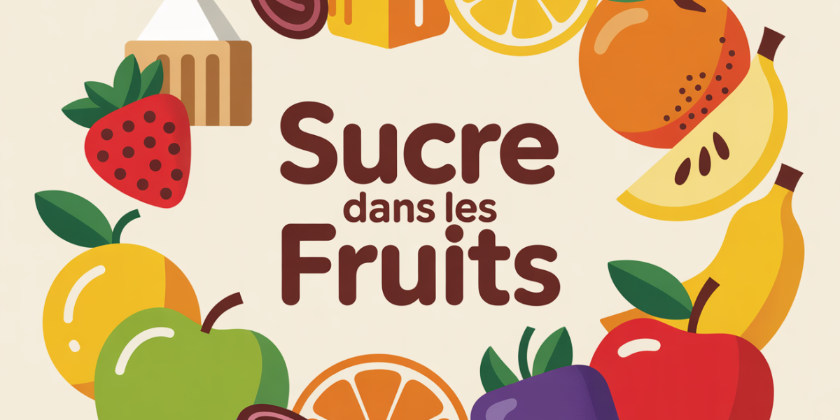 corbeille de fruits variés avec pictogrammes sucre et fibres