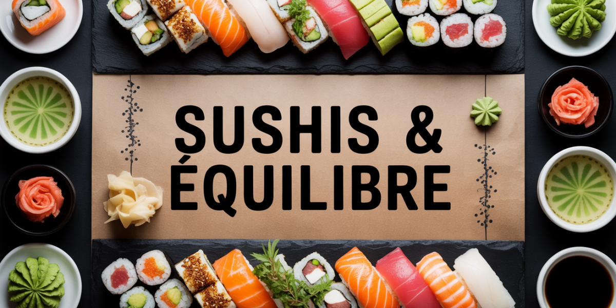 photo SEO sushis et equilibre plateau coloré avec miso crudites