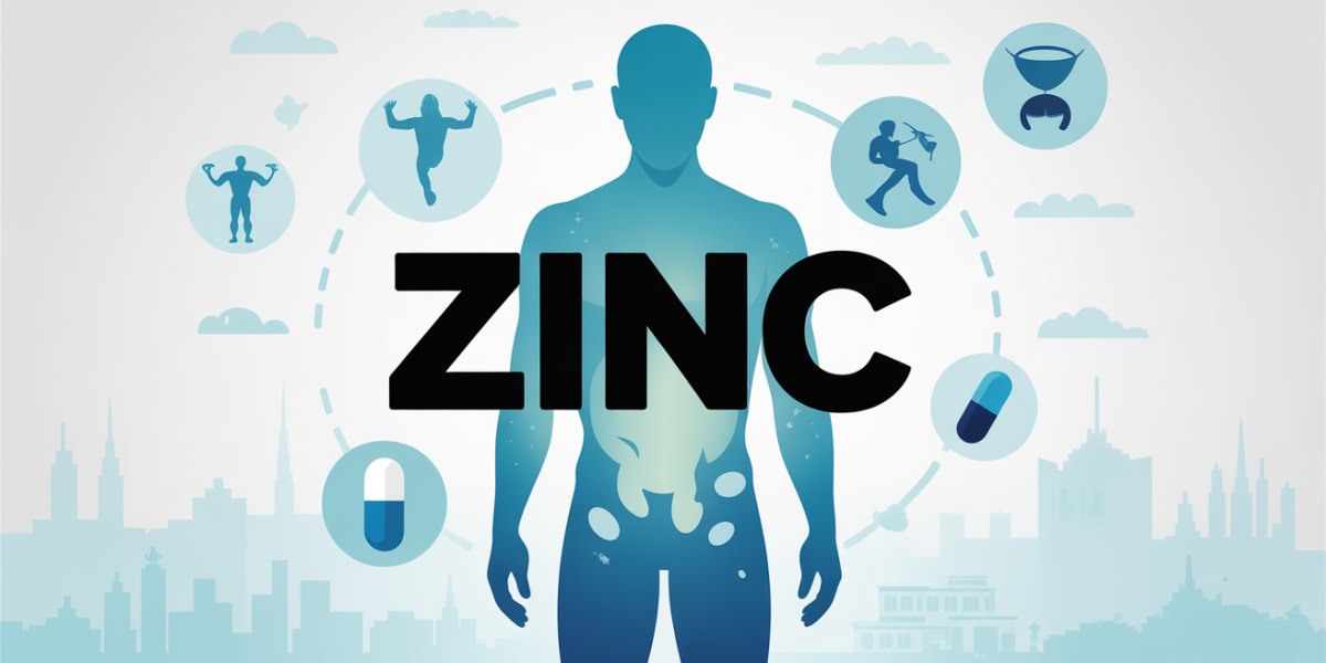 Illustration moderne zinc silhouette corps humain avec icones energie sport alimentation hormone pilule